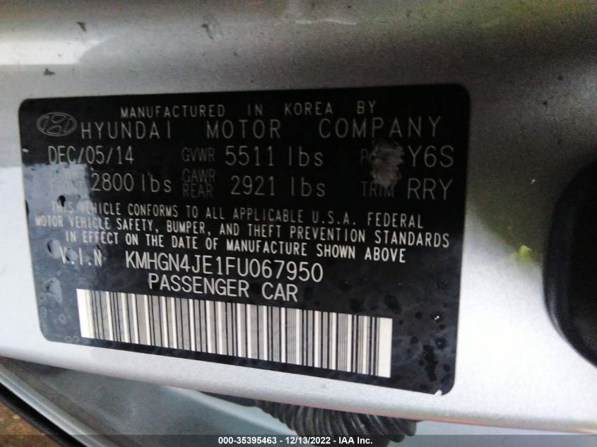2015 HYUNDAI GENESIS 3.8L KMHGN4JE1FU067950