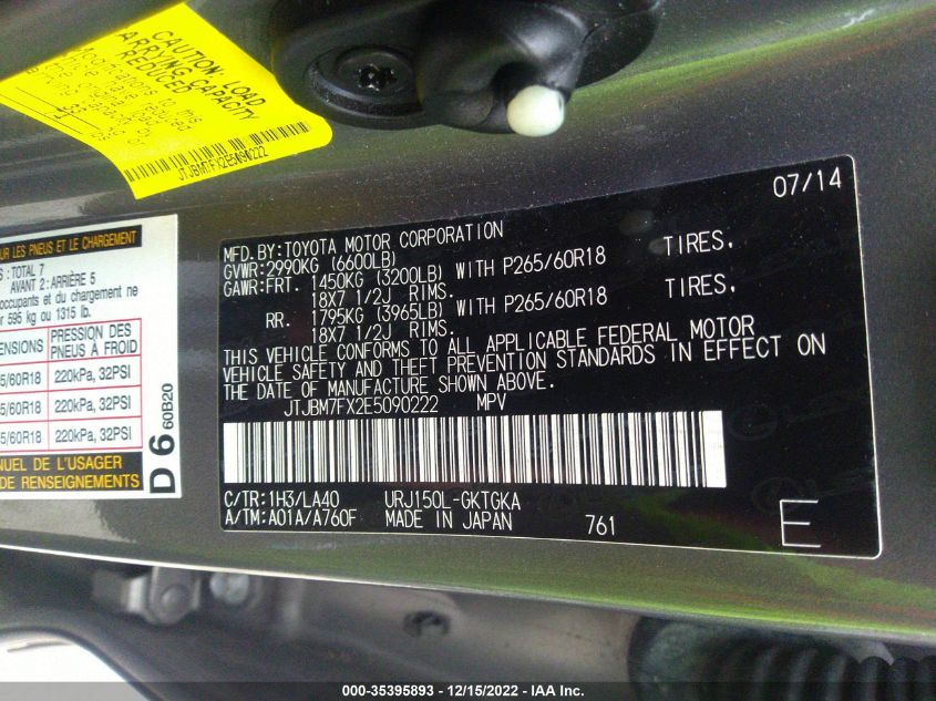 2014 LEXUS GX 460 JTJBM7FX2E5090222