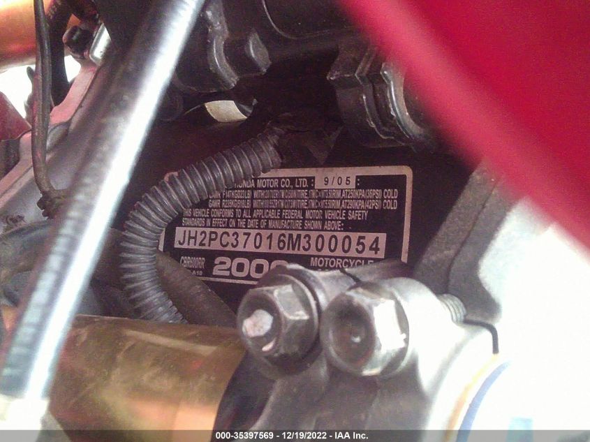 2006 HONDA CBR600 RR JH2PC37016M300054