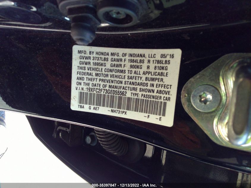 2016 HONDA CIVIC EX - 19XFC2F73GE055562