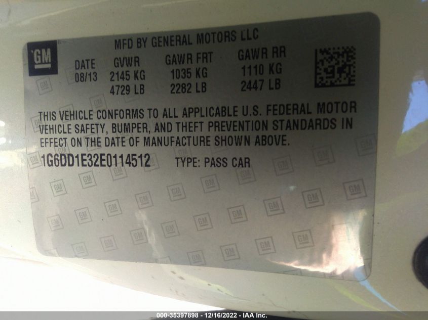 2014 CADILLAC CTS COUPE PREMIUM 1G6DD1E32E0114512