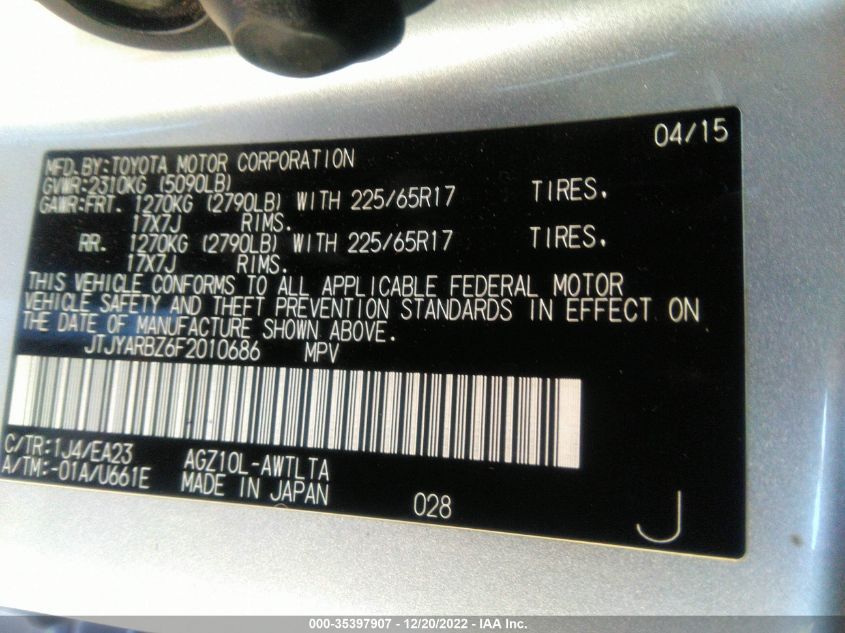 2015 LEXUS NX 200T F SPORT JTJYARBZ6F2010686
