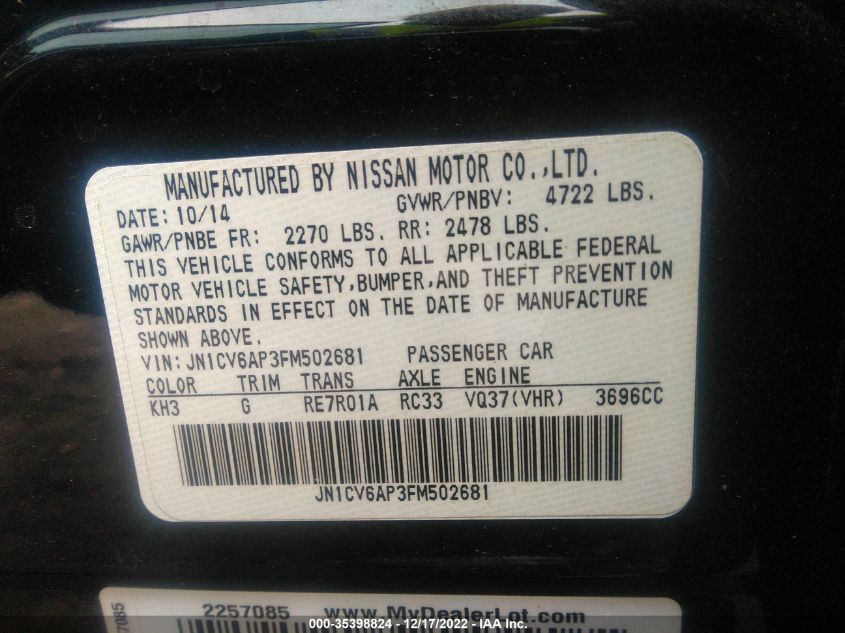 2015 INFINITI Q40 JN1CV6AP3FM502681