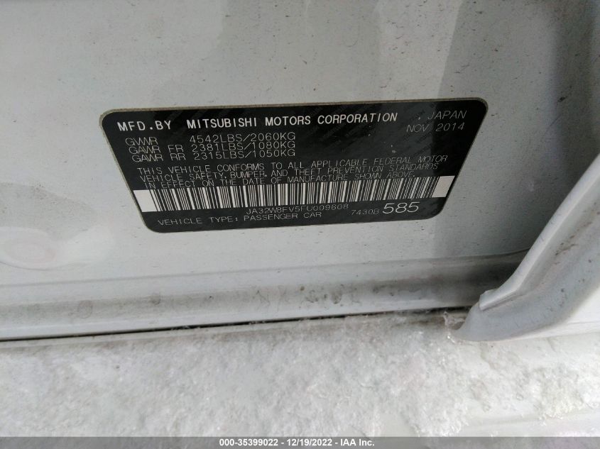 2015 MITSUBISHI LANCER EVOLUTION GSR JA32W8FV5FU009608