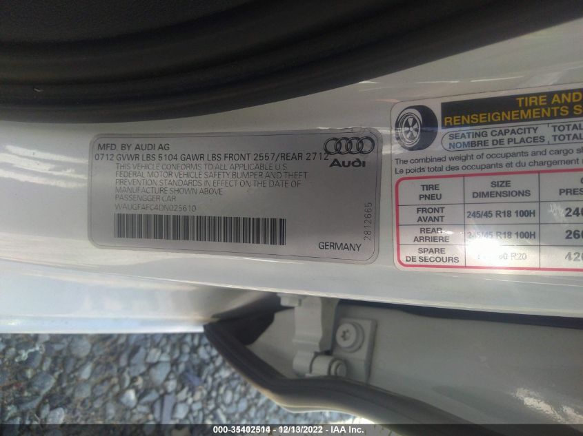 2013 AUDI A6 2.0T PREMIUM PLUS WAUGFAFC4DN025610