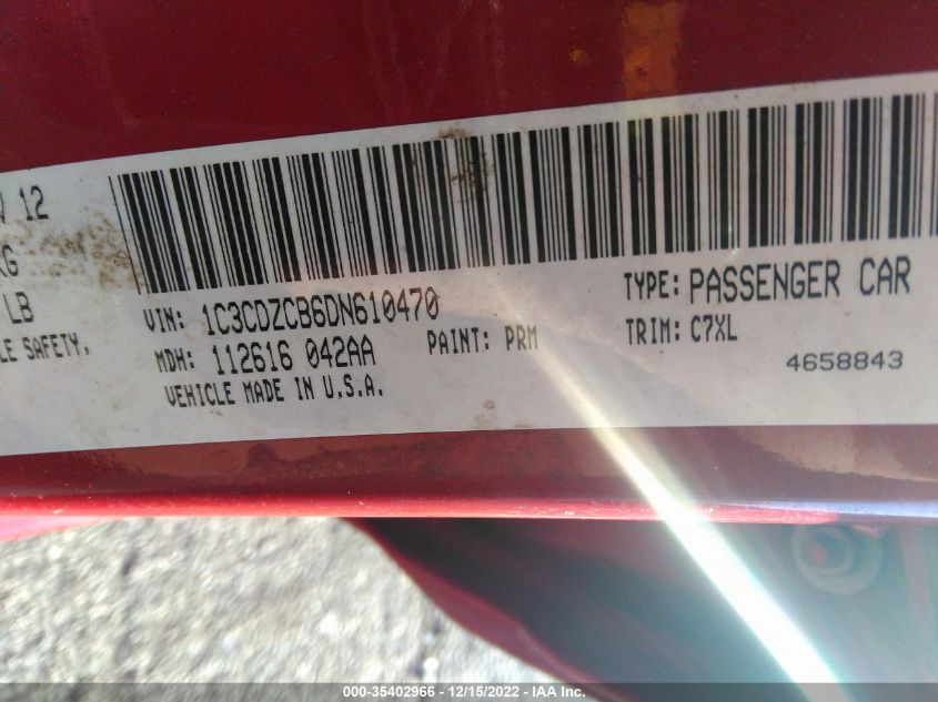 2013 DODGE AVENGER SXT 1C3CDZCB6DN610470