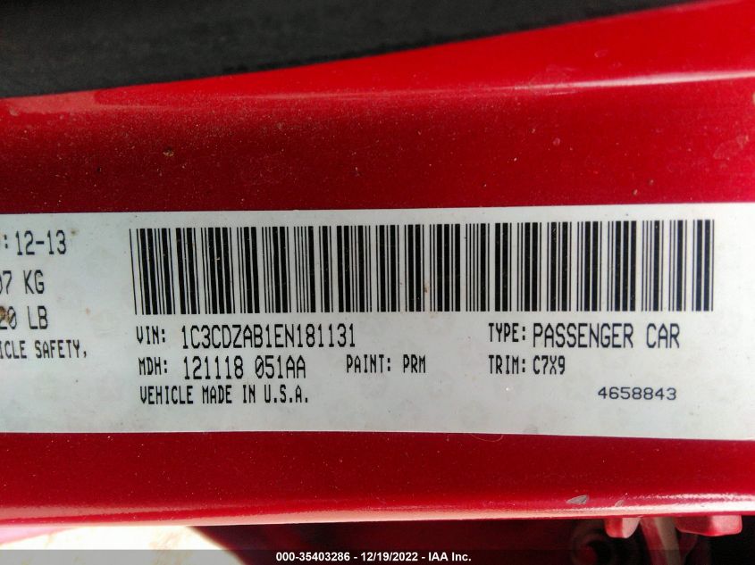 2014 DODGE AVENGER SE 1C3CDZAB1EN181131