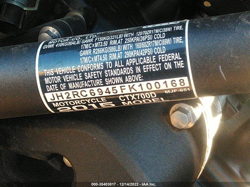 2015 HONDA CTX700 D JH2RC6945FK100168