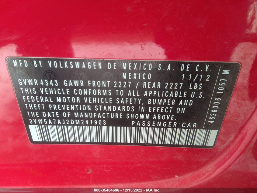 2013 VOLKSWAGEN GLI 3VW5A7AJ2DM241903
