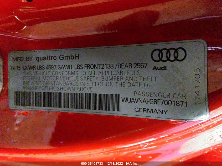 2015 AUDI R8 V10 WUAVNAFG8F7001871
