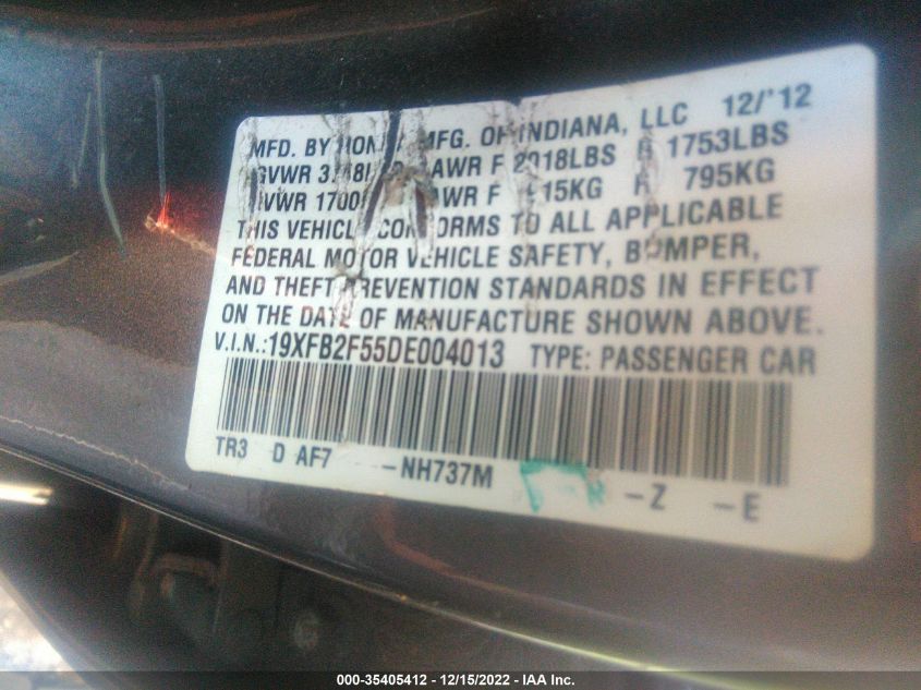 2013 HONDA CIVIC SDN LX 19XFB2F55DE004013