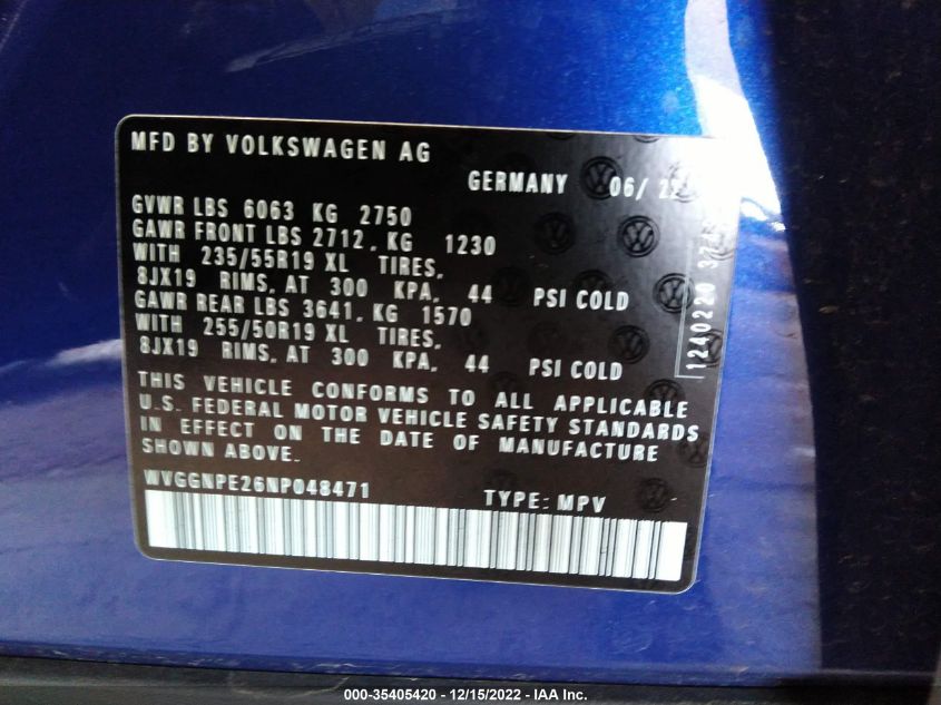 2022 VOLKSWAGEN ID.4 PRO S WVGGNPE26NP048471
