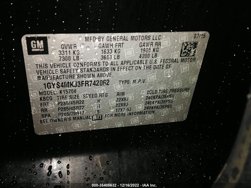 2015 CADILLAC ESCALADE LUXURY 1GYS4MKJ3FR742062