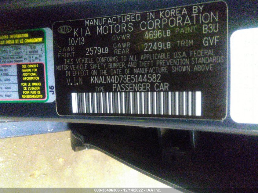 2014 KIA CADENZA PREMIUM KNALN4D73E5144582