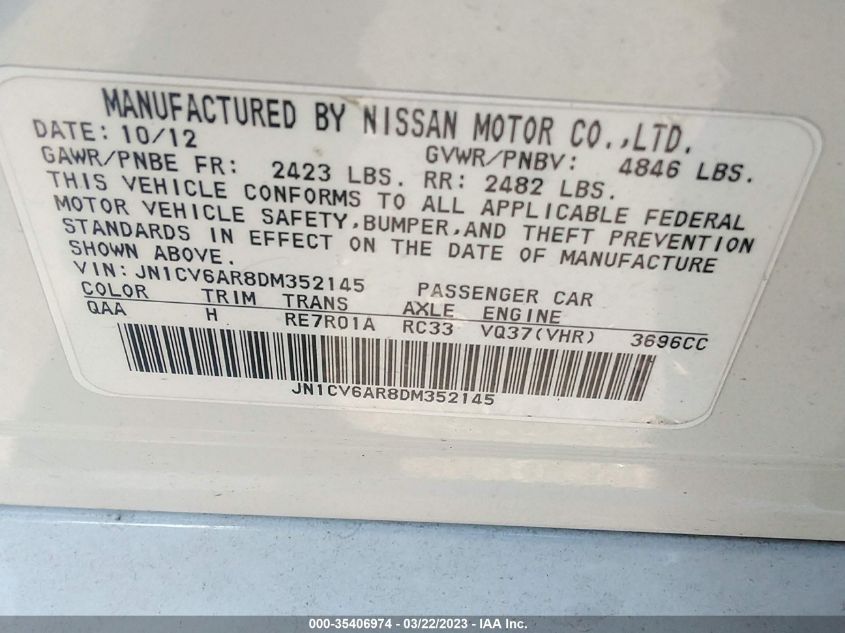 2013 INFINITI G37 SEDAN X - JN1CV6AR8DM352145