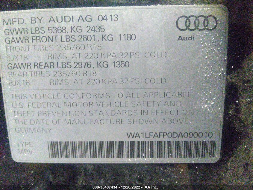 2013 AUDI Q5 PREMIUM PLUS WA1LFAFP0DA090010