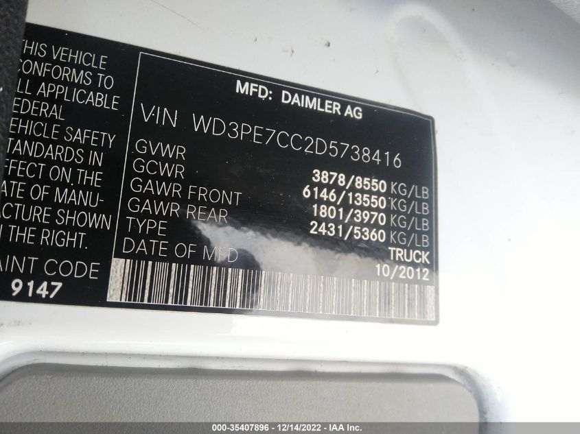 2013 MERCEDES-BENZ SPRINTER CARGO VANS WD3PE7CC2D5738416