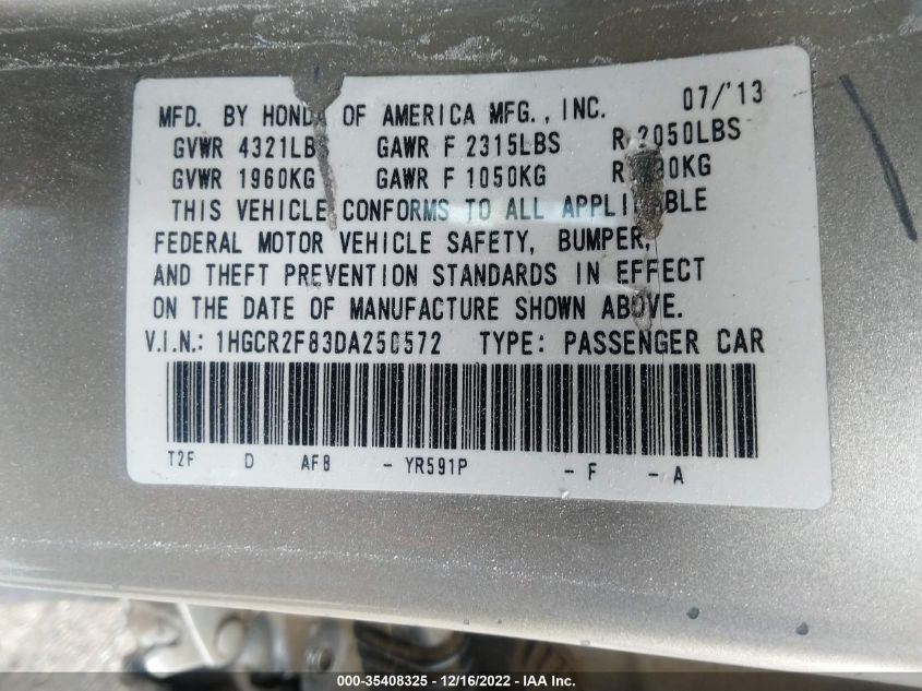 2013 HONDA ACCORD SDN EX-L 1HGCR2F83DA250572