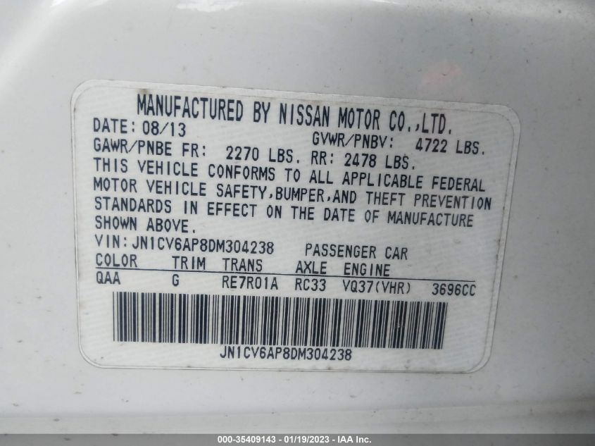 2013 INFINITI G37 SEDAN JOURNEY - JN1CV6AP8DM304238