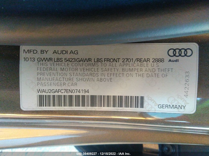 2014 AUDI A7 3.0 PRESTIGE WAU2GAFC7EN074194