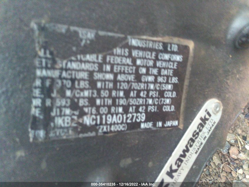 2009 KAWASAKI ZX1400 C - JKBZXNC119A012739