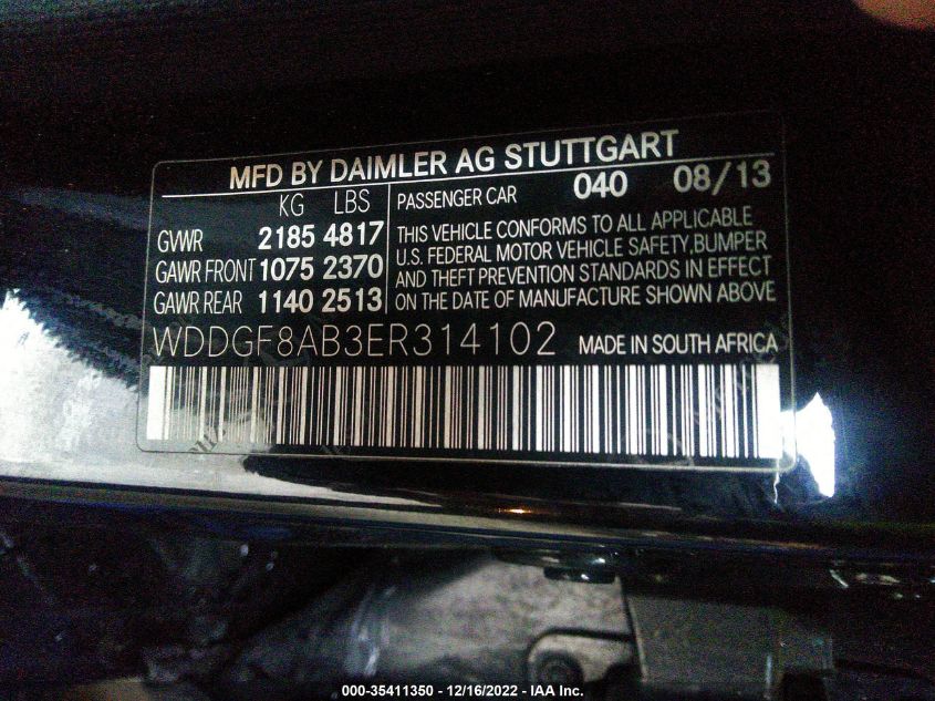 2014 MERCEDES-BENZ C-CLASS C 300 WDDGF8AB3ER314102