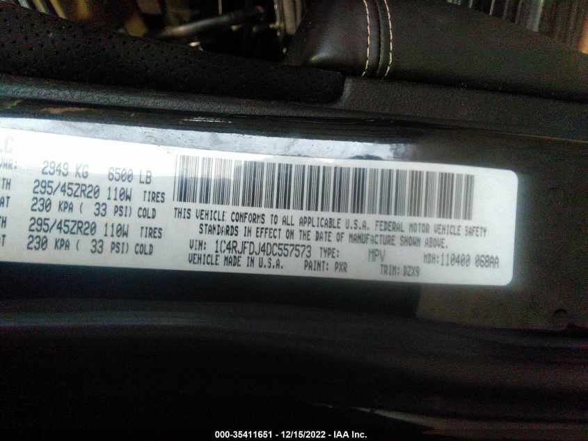2013 JEEP GRAND CHEROKEE SRT8 1C4RJFDJ4DC557573