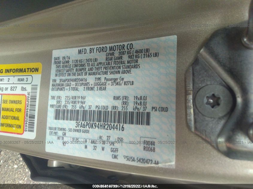 2017 FORD FUSION TITANIUM 3FA6P0K94HR204416