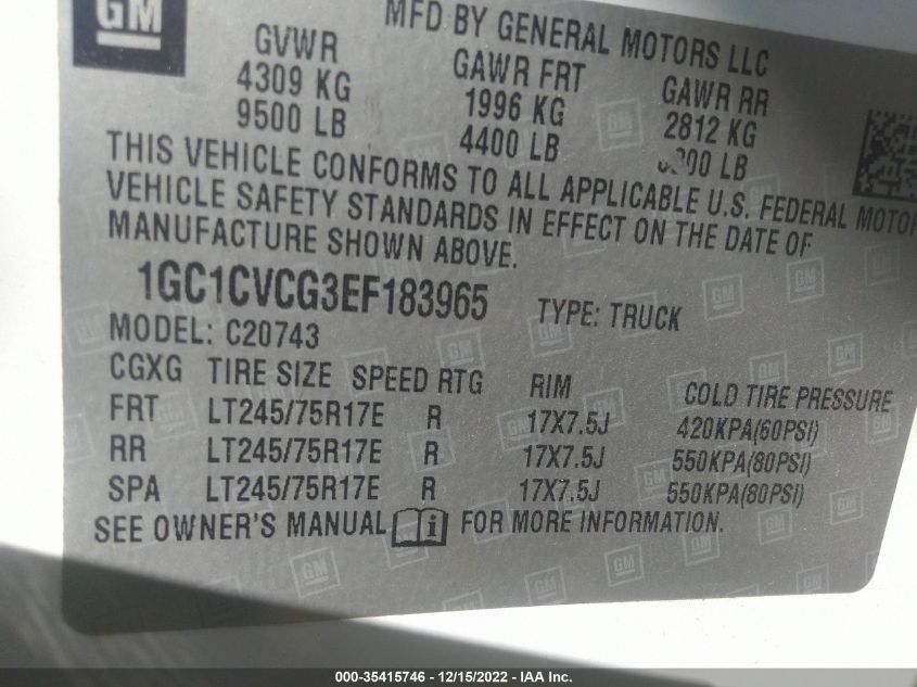 2014 CHEVROLET SILVERADO 2500HD WORK TRUCK 1GC1CVCG3EF183965