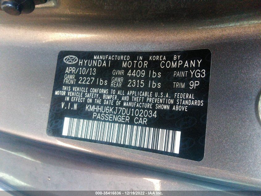 2013 HYUNDAI GENESIS COUPE 3.8 TRACK KMHHU6KJ7DU102034