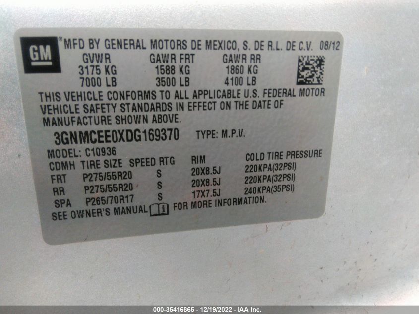 2013 CHEVROLET AVALANCHE LS 3GNMCEE0XDG169370