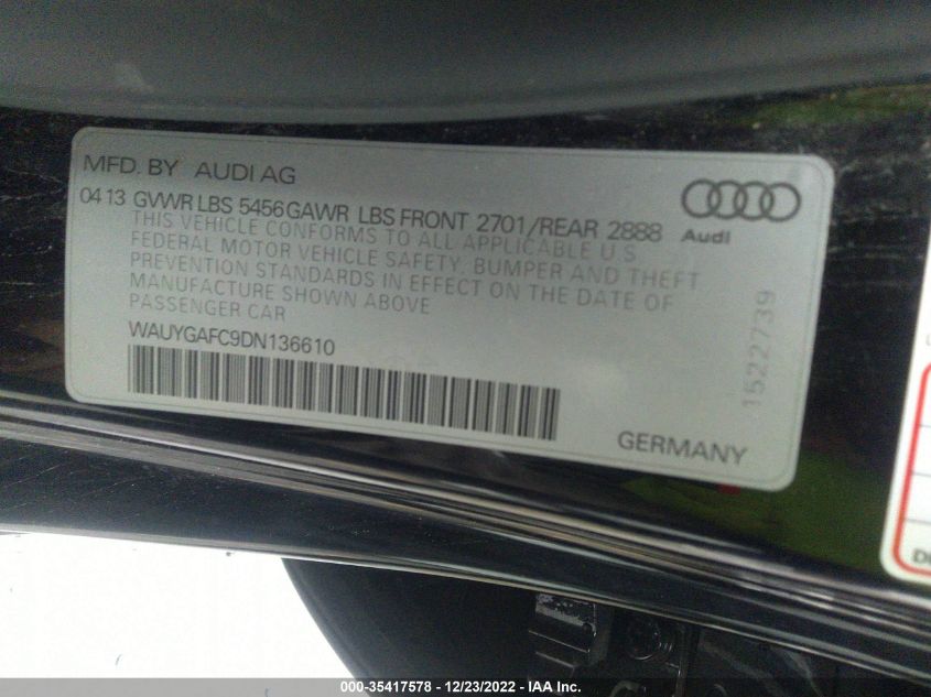 2013 AUDI A7 3.0 PREMIUM PLUS WAUYGAFC9DN136610