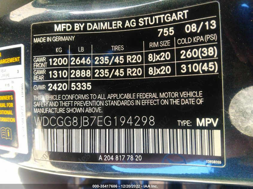 2014 MERCEDES-BENZ GLK-CLASS GLK 350 WDCGG8JB7EG194298