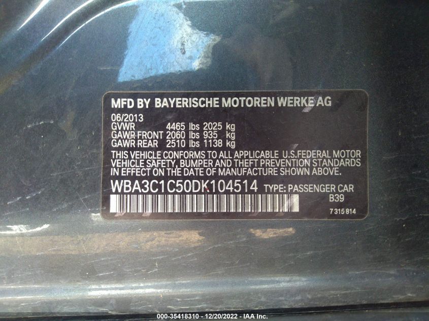 VIN WBA3C1C50DK104514 2013 BMW 328I no.9