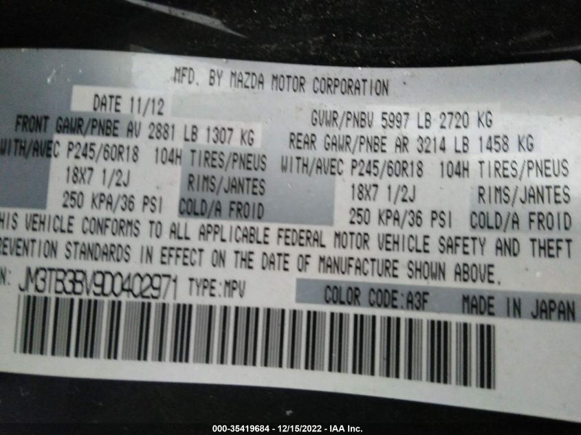 2013 MAZDA CX-9 SPORT JM3TB3BV9D0402971