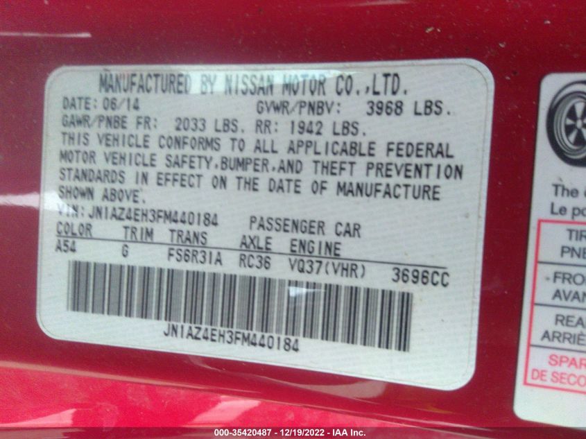 2015 NISSAN 370Z SPORT - JN1AZ4EH3FM440184