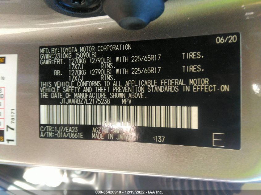 2020 LEXUS NX NX 300 JTJAARBZ7L2175238
