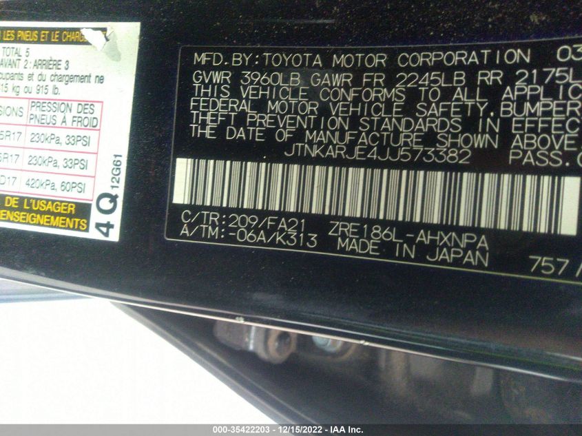 2018 TOYOTA COROLLA IM JTNKARJE4JJ573382