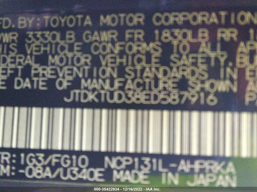 2014 TOYOTA YARIS L/SE/LE JTDKTUD38ED587916