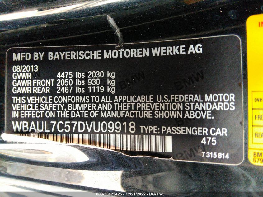 2013 BMW 1 SERIES 128I WBAUL7C57DVU09918