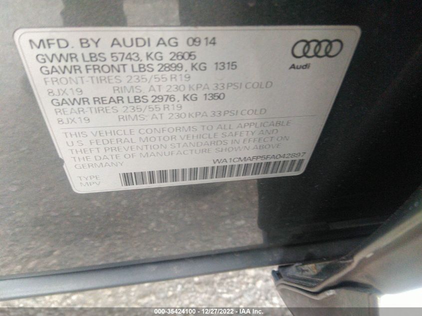 2015 AUDI Q5 PREMIUM PLUS WA1CMAFP5FA042897