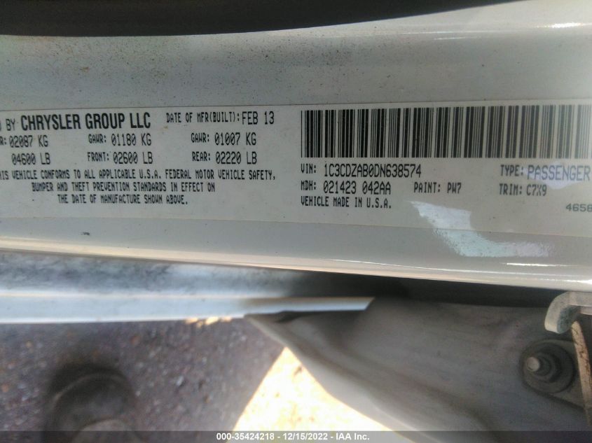 2013 DODGE AVENGER SE 1C3CDZAB0DN638574