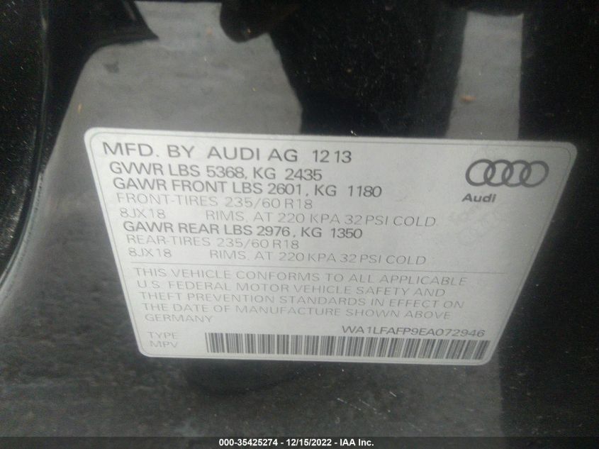 2014 AUDI Q5 PREMIUM PLUS WA1LFAFP9EA072946