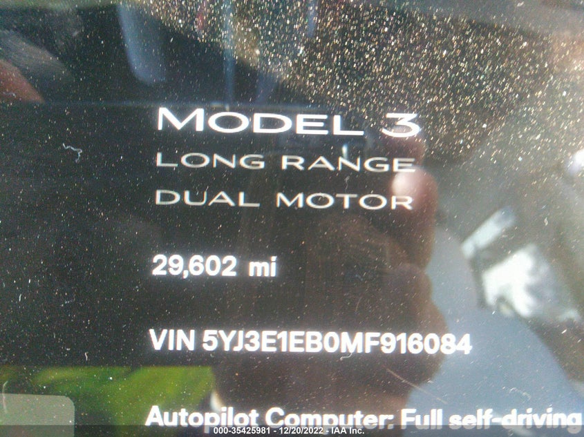 VIN 5YJ3E1EB0MF916084 2021 TESLA MODEL 3 LONG RANGE