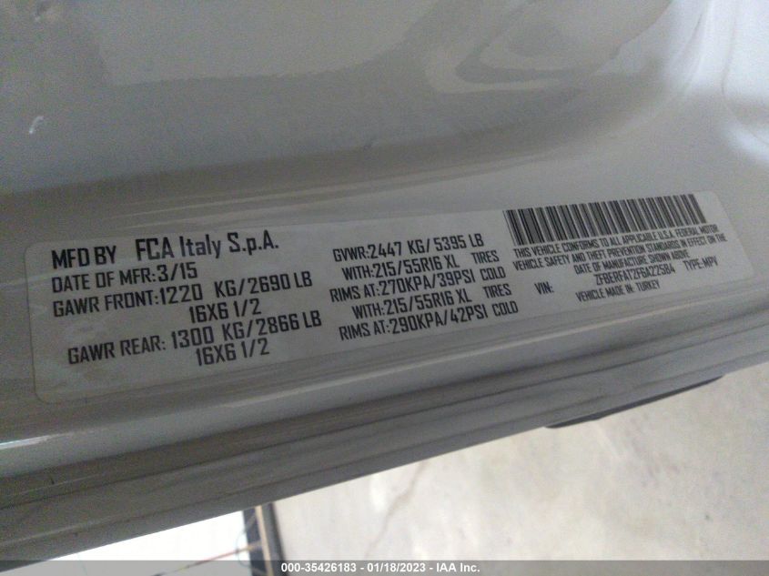 2015 RAM PROMASTER CITY CARGO VAN TRADESMAN ZFBERFAT2F6A22584
