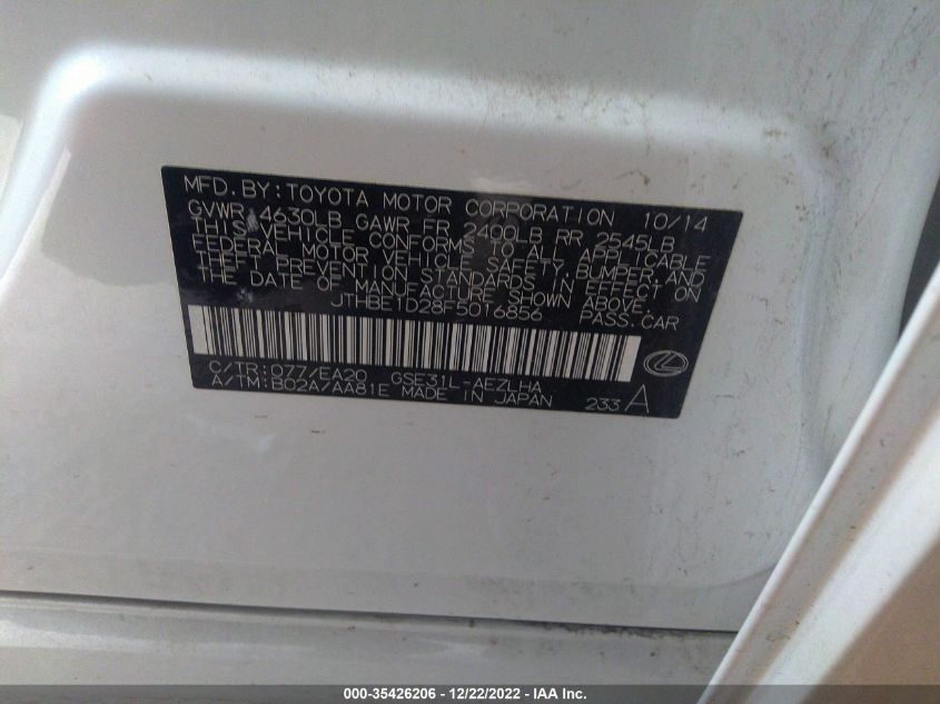 2015 LEXUS IS 350 JTHBE1D28F5016856