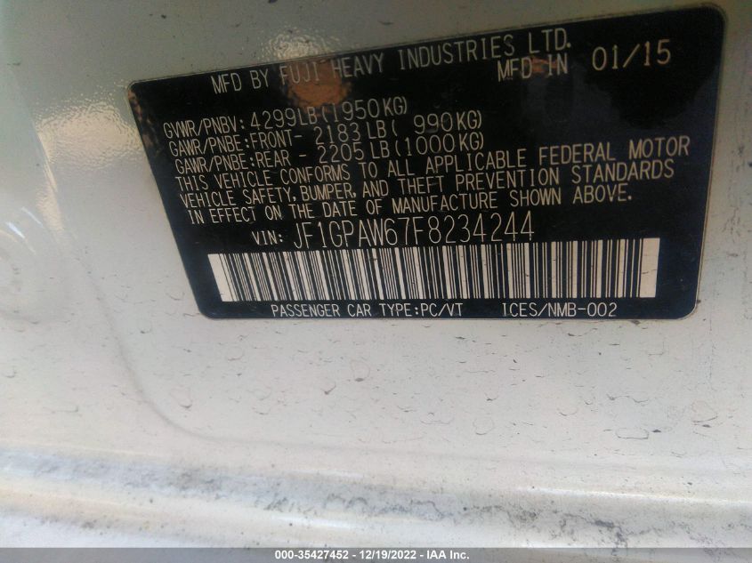 2015 SUBARU IMPREZA WAGON 2.0I SPORT LIMITED - JF1GPAW67F8234244