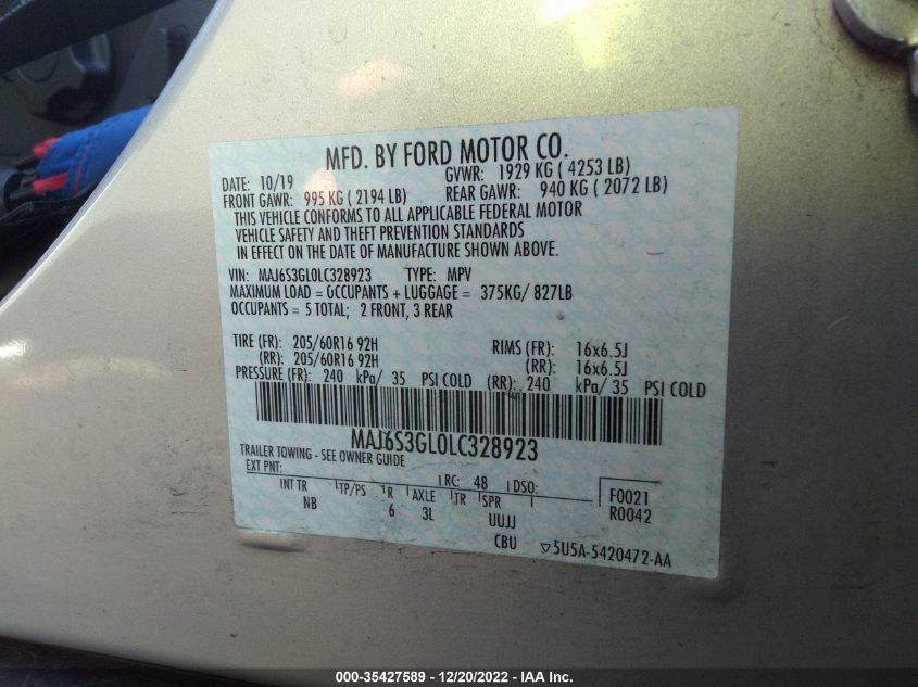 2020 FORD ECOSPORT SE MAJ6S3GL0LC328923