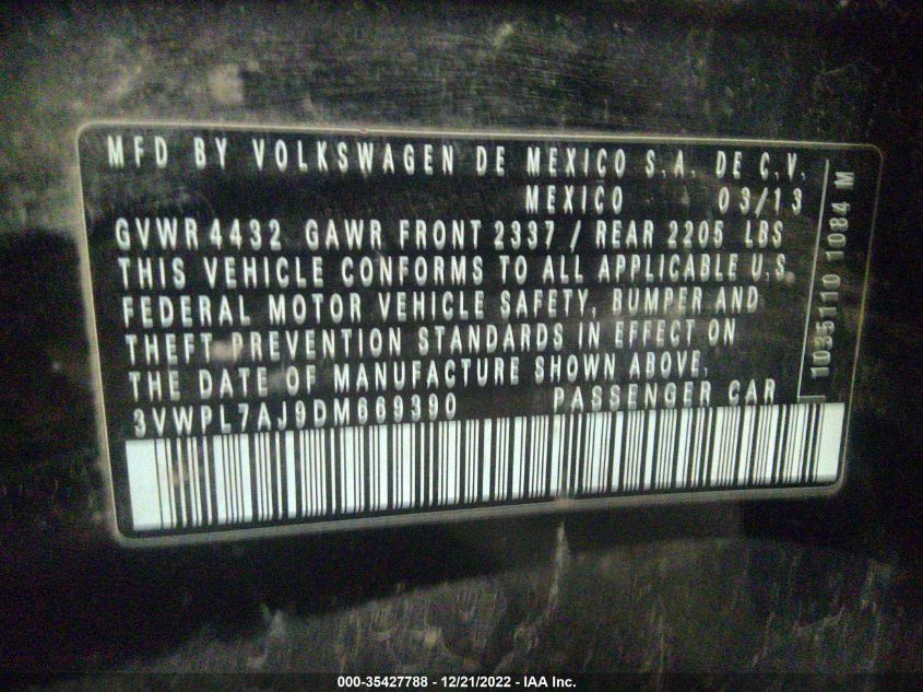 2013 VOLKSWAGEN JETTA SPORTWAGEN TDI 3VWPL7AJ9DM669390
