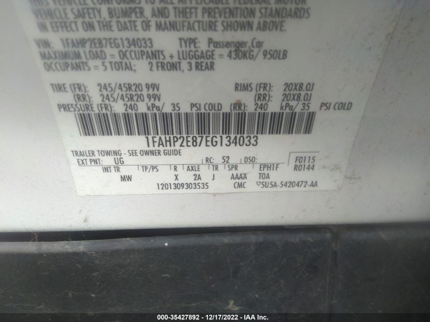 2014 FORD TAURUS SEL 1FAHP2E87EG134033